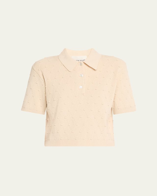 Structured Knit Bauble Polo Top